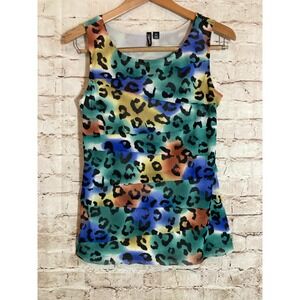 Relativity Top Womens Petite Medium Rainbow Cheetah Print Mesh Tiered Leopard